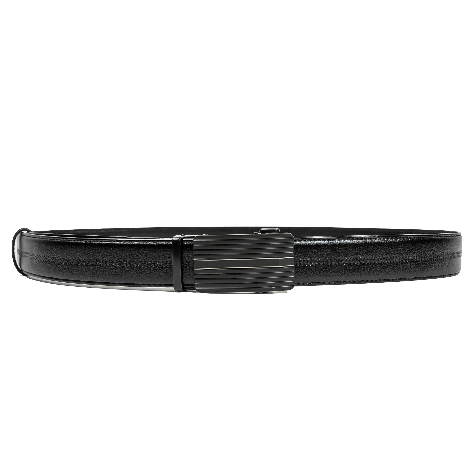Men's Black Genuine Leather Gear Belt with Automatic Buckle
