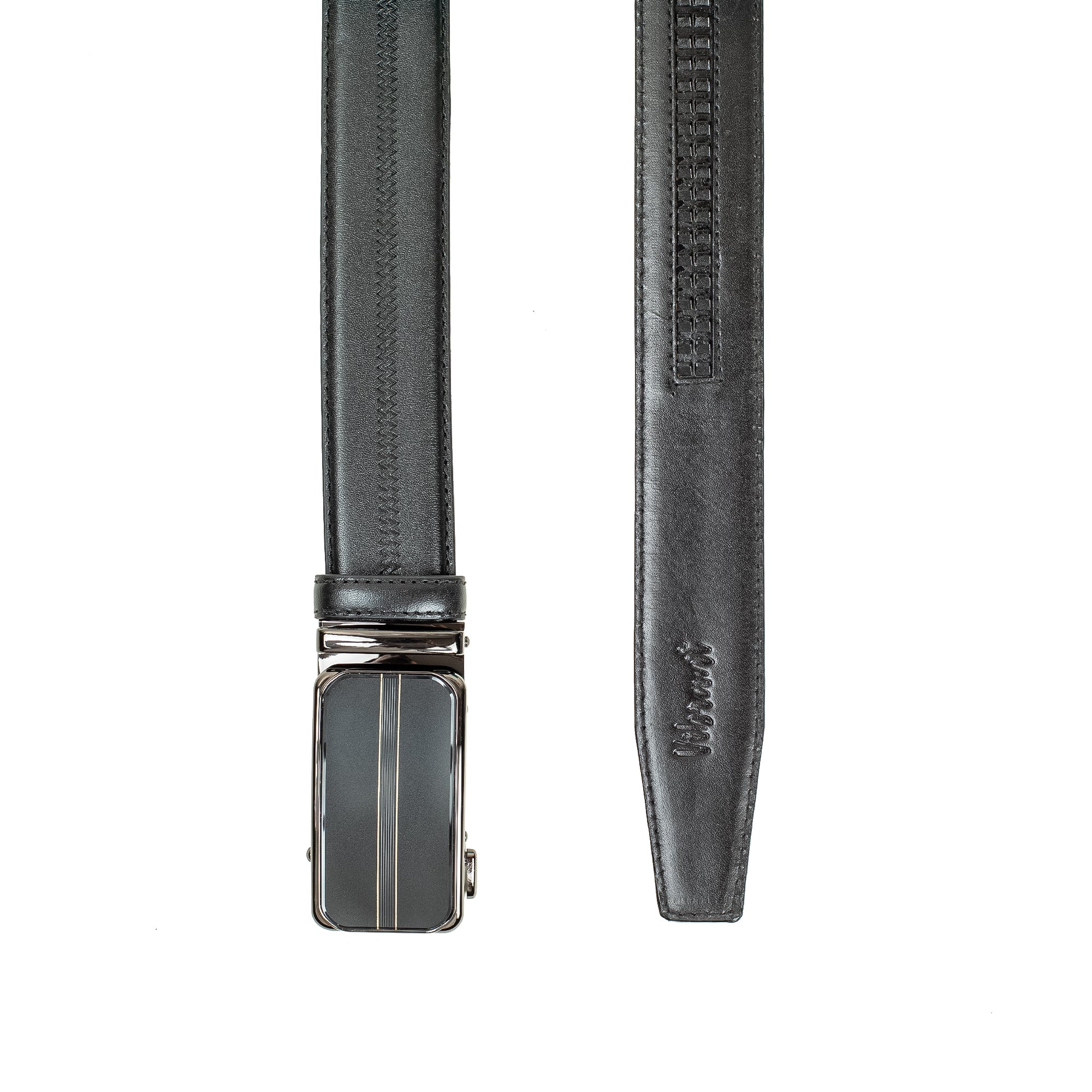 Men's Black Genuine Leather Gear Belt with Automatic Buckle - Vibrantbd.com