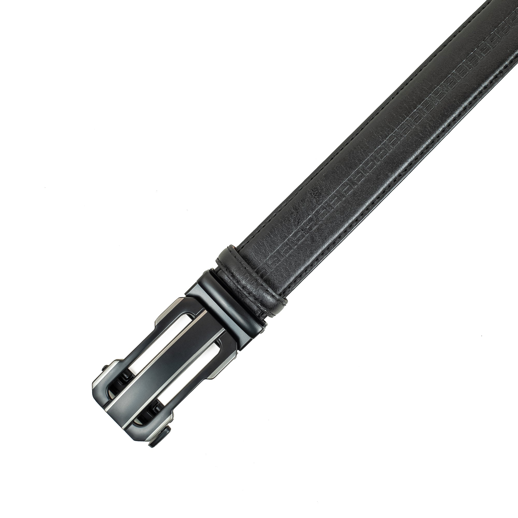 Men's Black Genuine Leather Gear Belt with Automatic Buckle