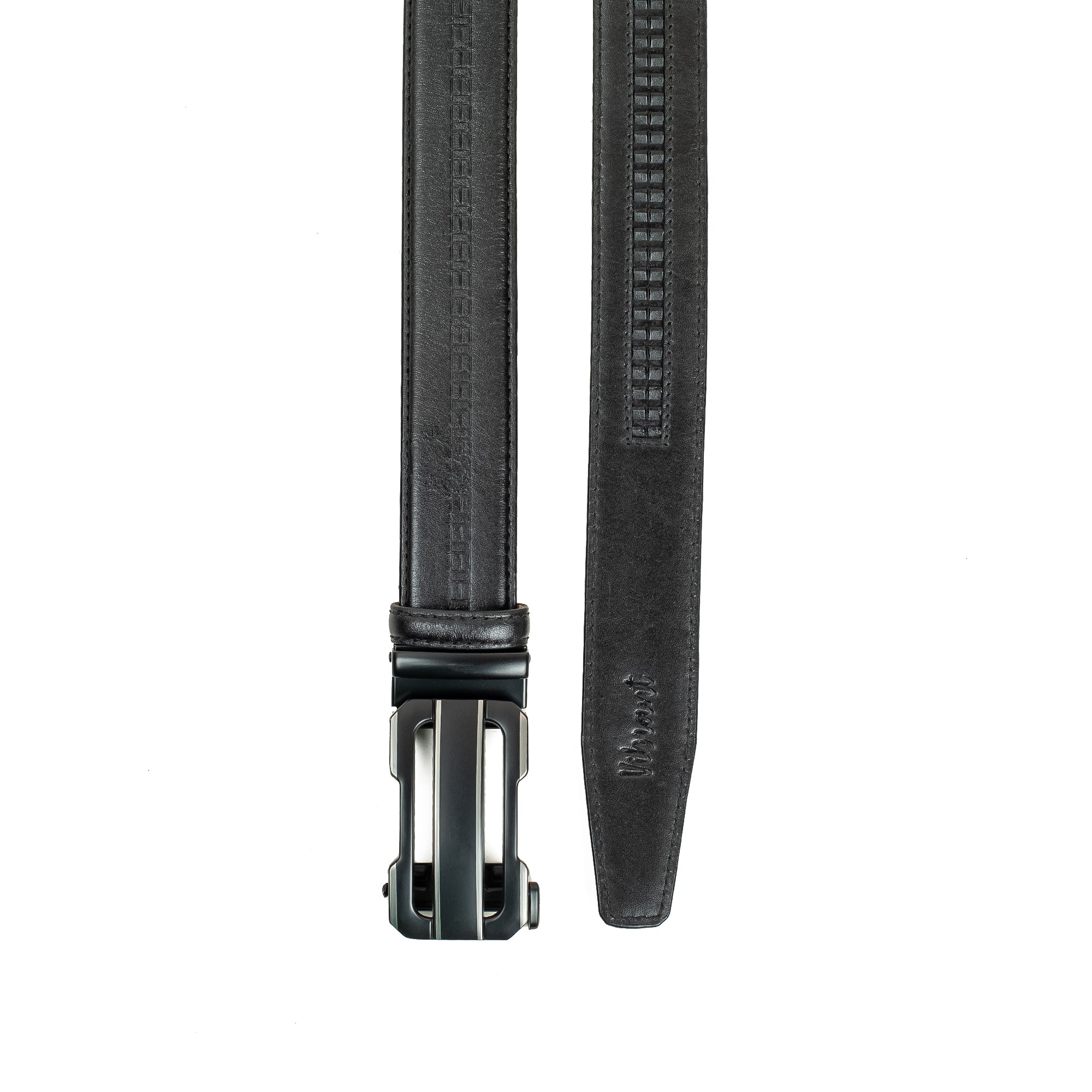 Men's Black Genuine Leather Gear Belt with Automatic Buckle
