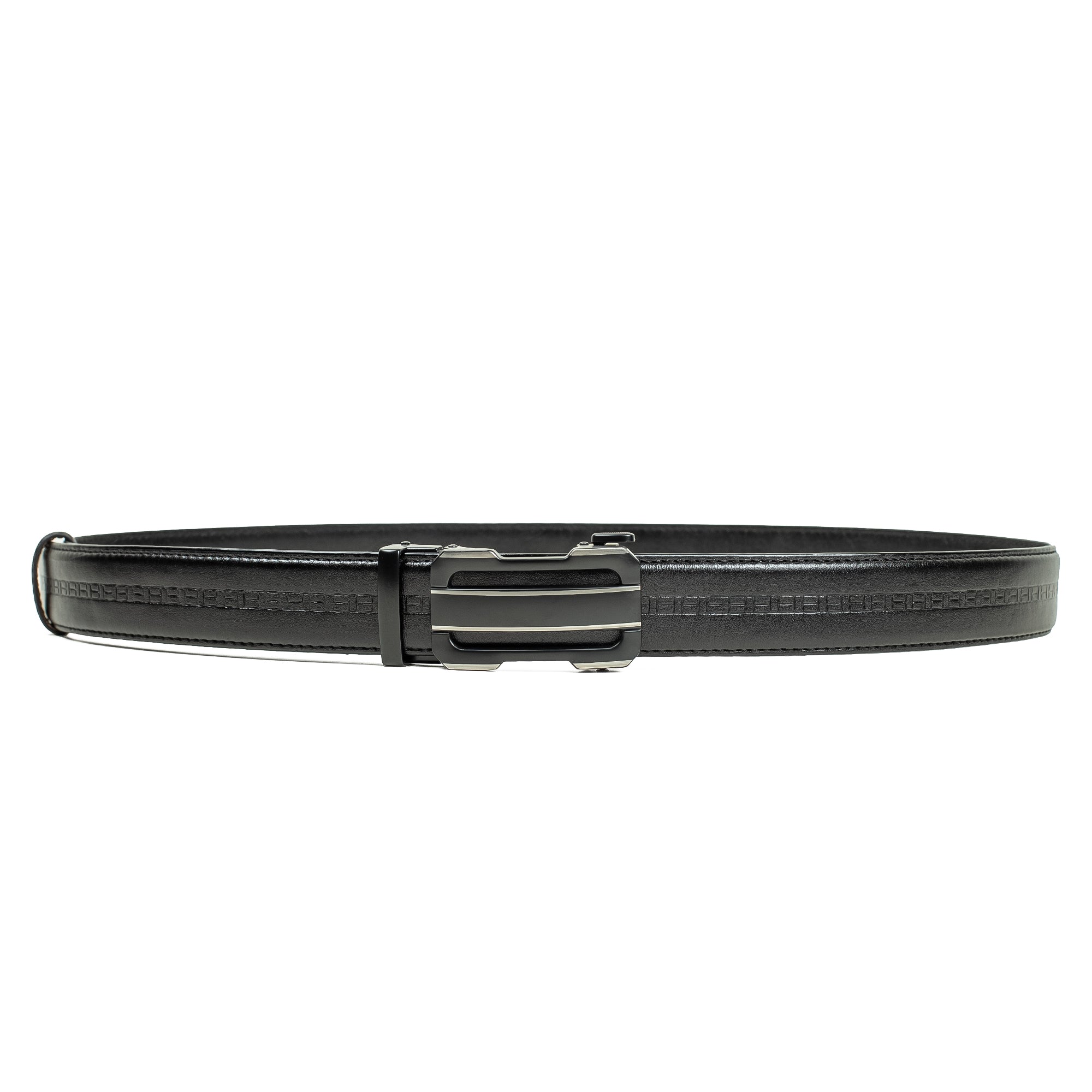 Men's Black Genuine Leather Gear Belt with Automatic Buckle