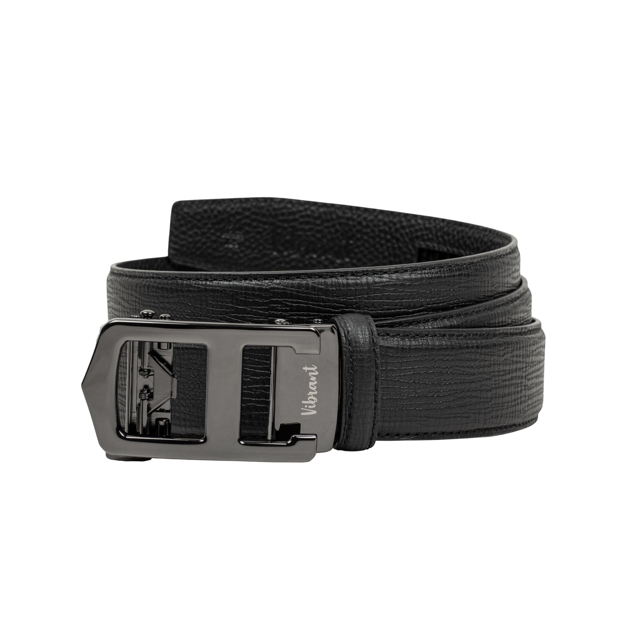 VIBRANT MEN'S BLACK PRINTED LEATHER  GEAR BELT