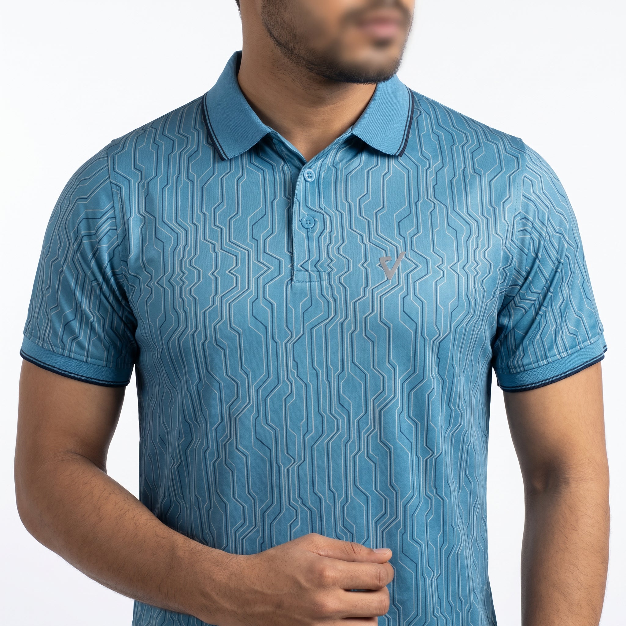 Vibrant Men's Blue Sublimation Printed Golf Polo Shirt – Max Cool Dry-Fit Sportswear for Ultimate Comfort - Vibrantbd.com